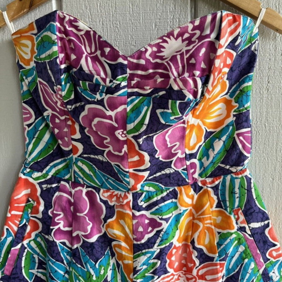 Liz Sport Vintage 1980s Hawaiian Floral Print Strapless Cotton Romper‎ Size 12 - Picture 4 of 12